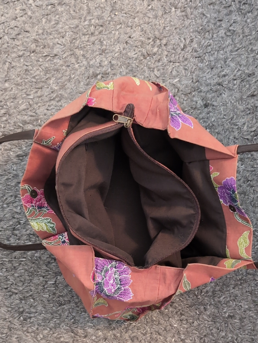 Boho Style Floral Tote Bag in Rust with Pink & Purple Flowers - Picture 5 of 6